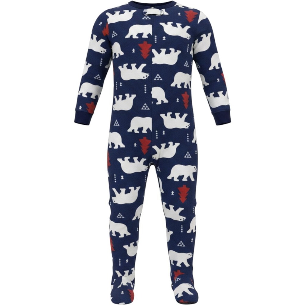 SleepytimePjs Footed Pajamas Kids 5 Navy Blue Fleece Polar Bear Winter Sleeper